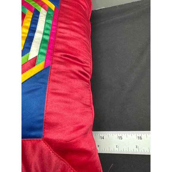 Quilted Pillow Geometric Pattern 14"x14" Multicolor Cotton & Satin - Picture 3 of 6